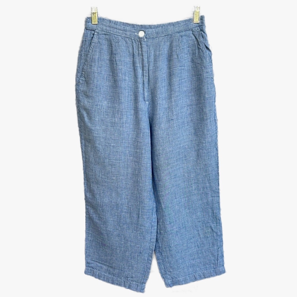 Talbots Irish Linen Vintage Houndstooth Pants Women’s Petite 8 Blue Classic